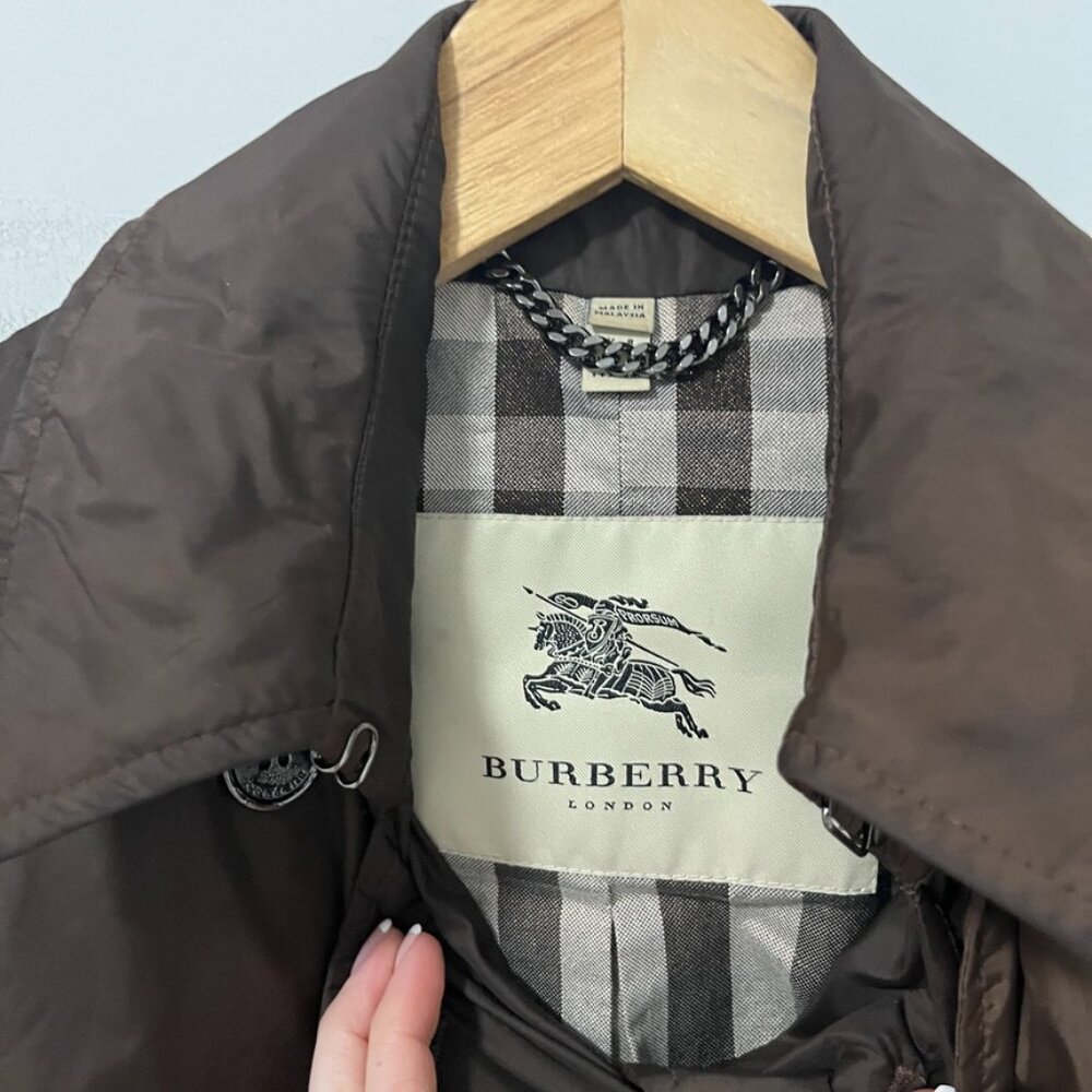 Burberry Brown Double Breasted Nylon Rain Coat Size 6 - Picture 4 of 11